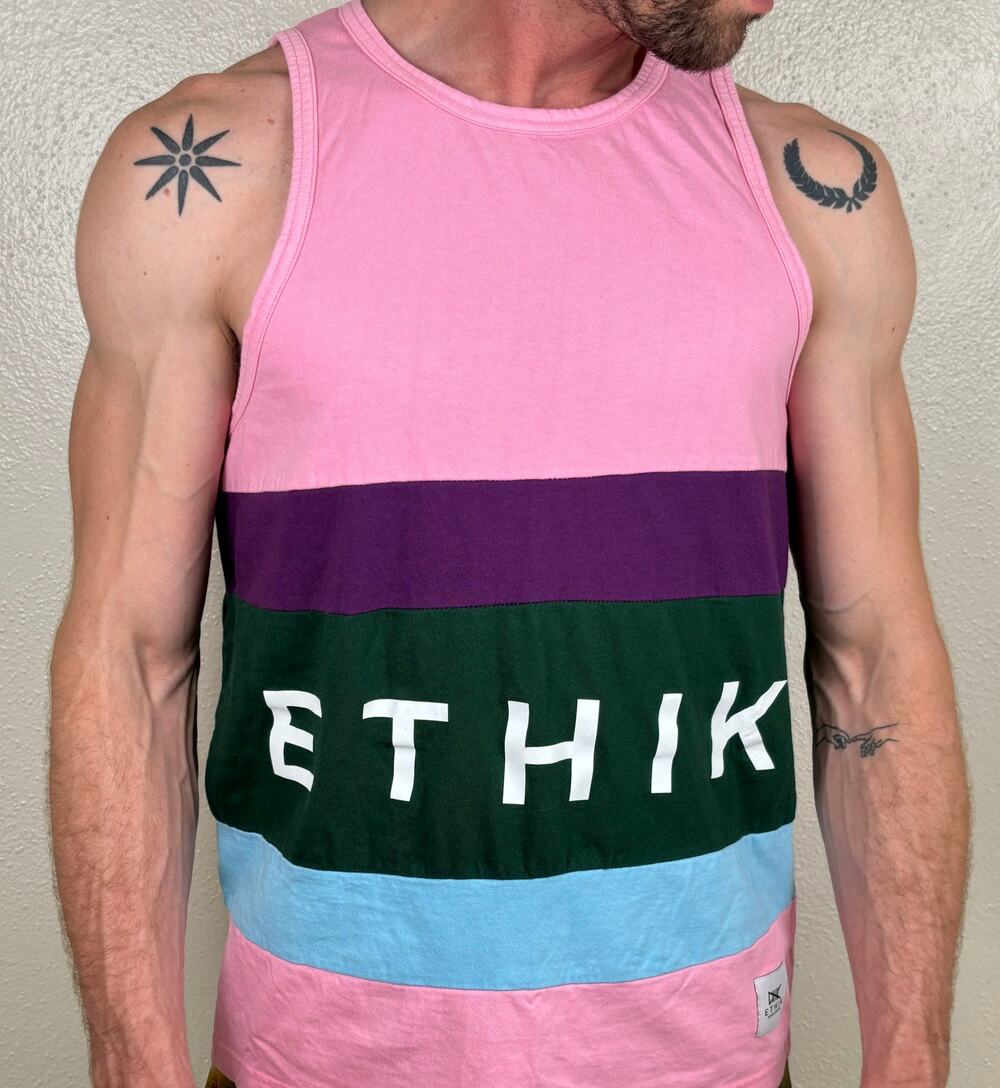 Ethik Mens Tank T Shirt Rainbow Size Small Colorful Logo Pride Pink Street Wear